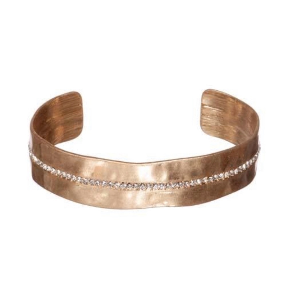 Elegant Artisan Gold Cuff Bracelet Hammered Crystal Accents